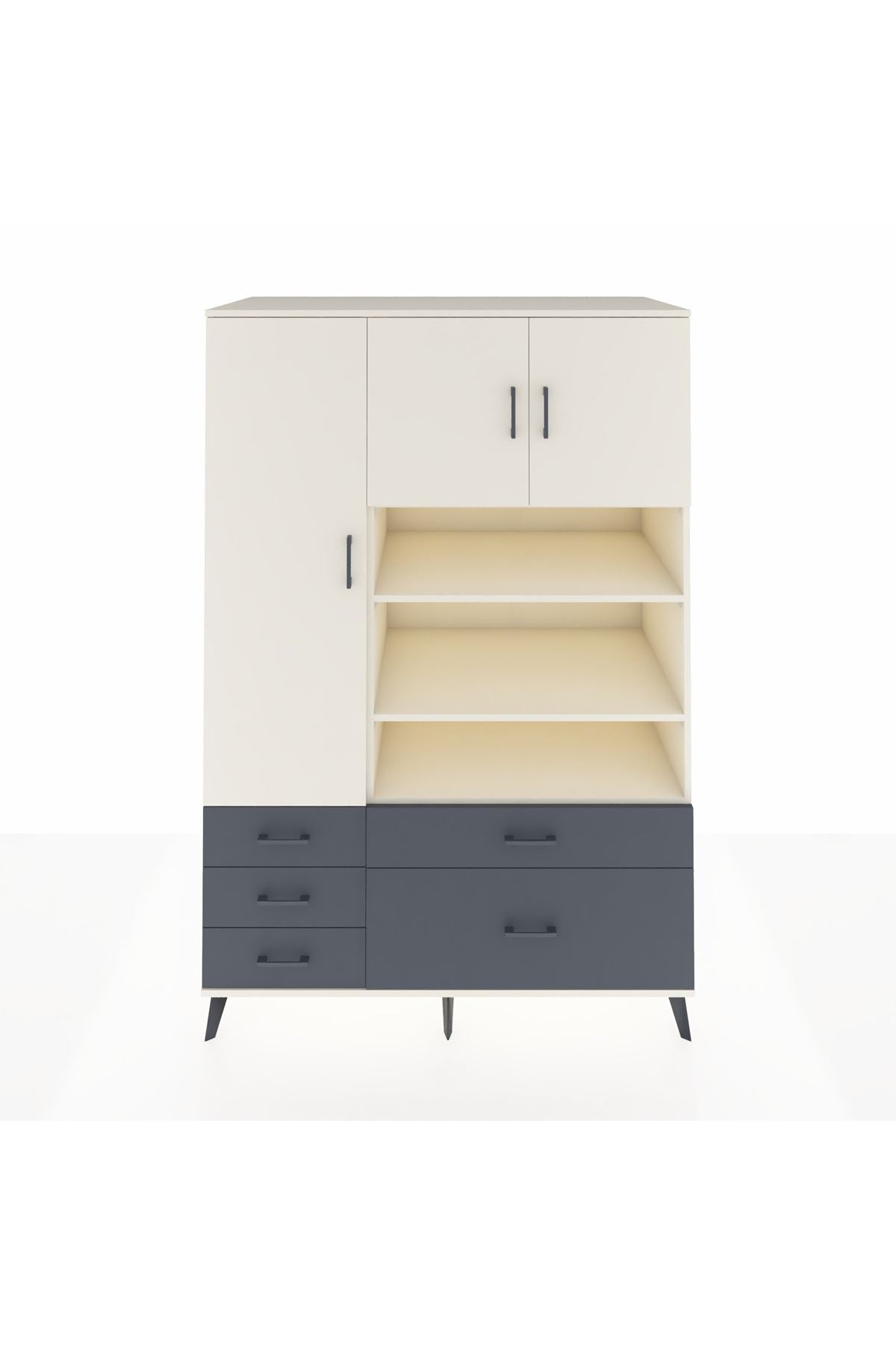 Kronos Dolap 9 Raflı 5 Çekmeceli 3 Kapaklı 132x59x195 Aytaşı-Aytaşı/Antrasit