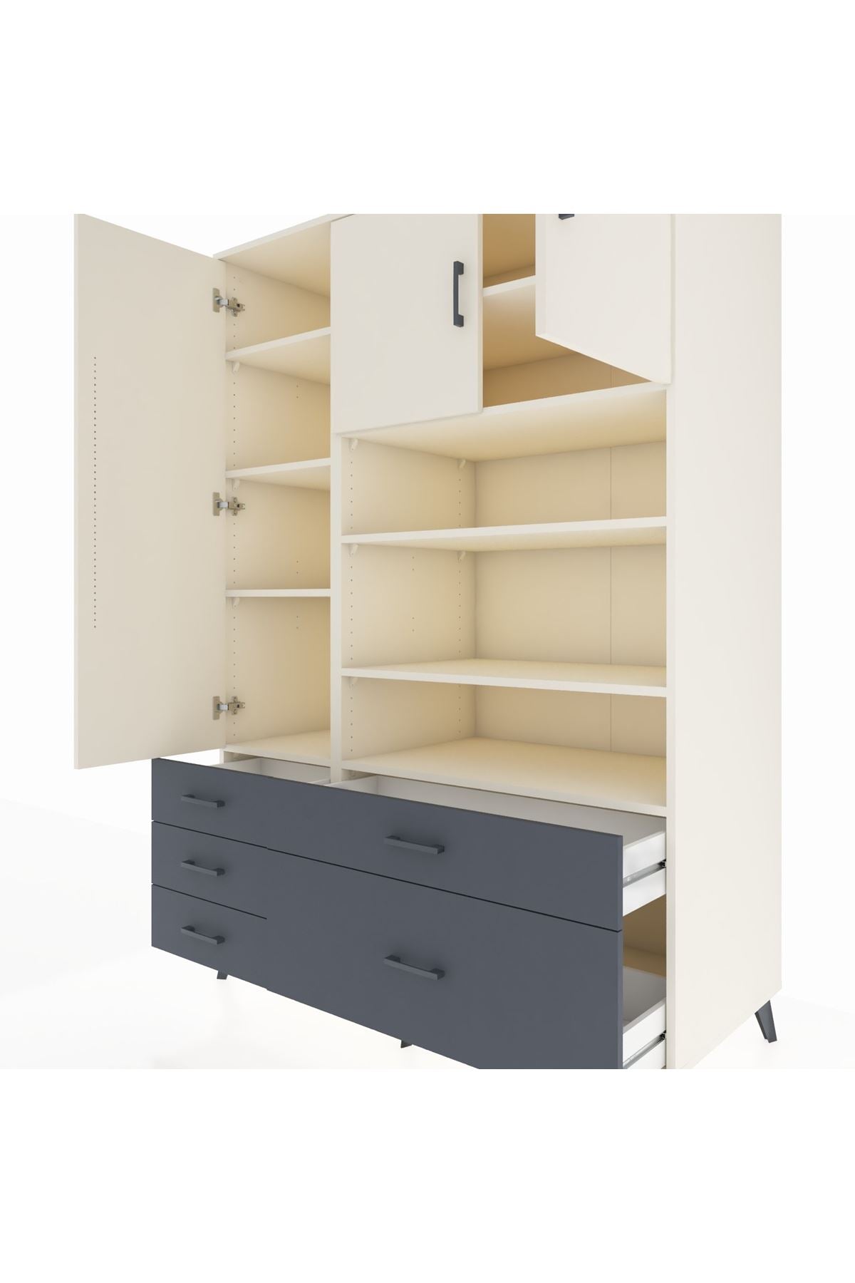 Kronos Dolap 9 Raflı 5 Çekmeceli 3 Kapaklı 132x59x195 Aytaşı-Aytaşı/Antrasit