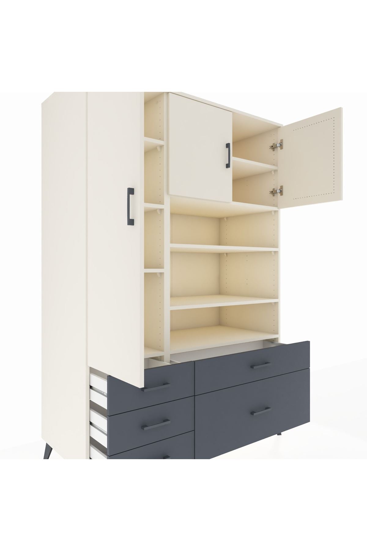 Kronos Dolap 9 Raflı 5 Çekmeceli 3 Kapaklı 132x59x195 Aytaşı-Aytaşı/Antrasit