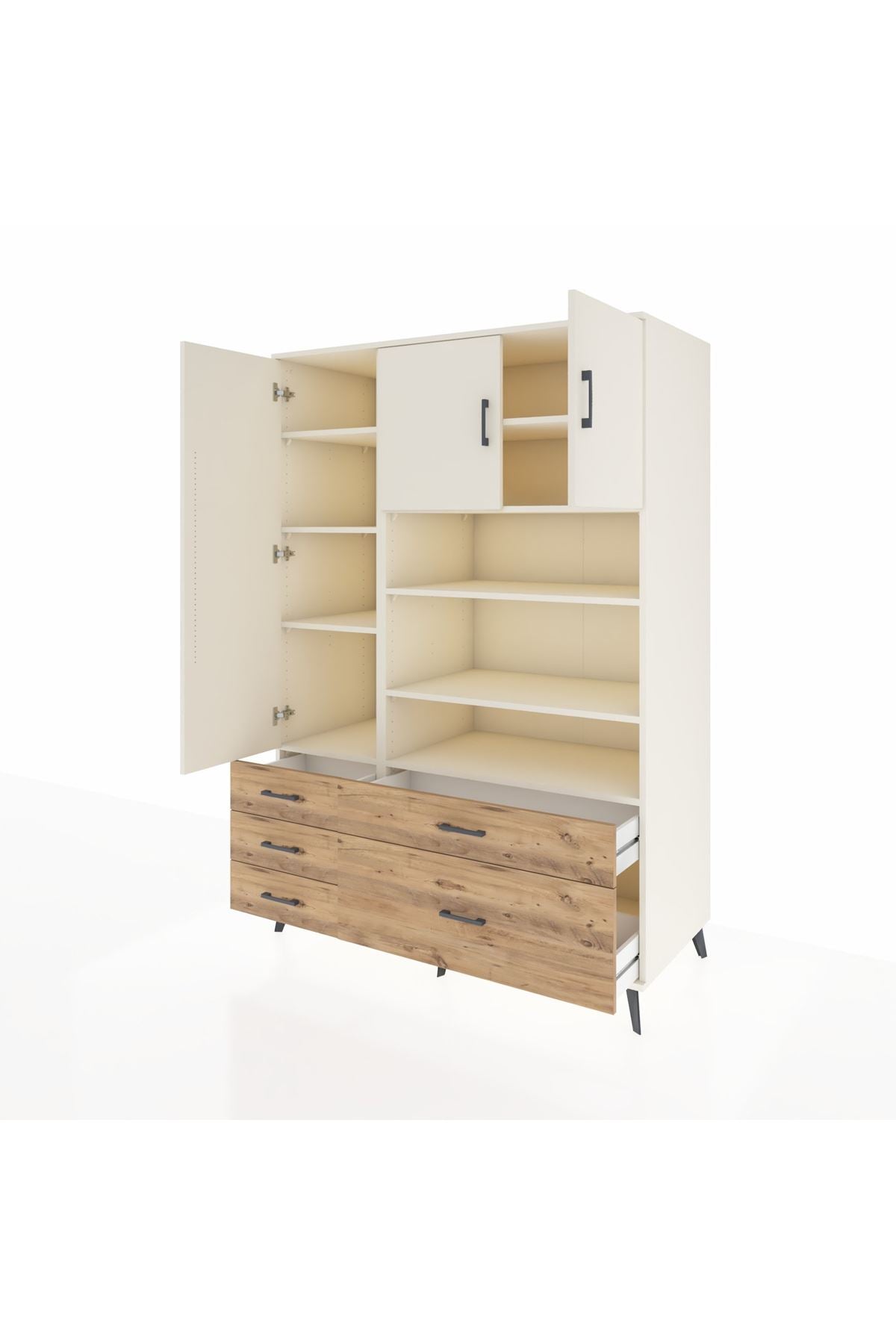 Kronos Dolap 9 Raflı 5 Çekmeceli 3 Kapaklı 132x59x195 Aytaşı-Aytaşı/Çam