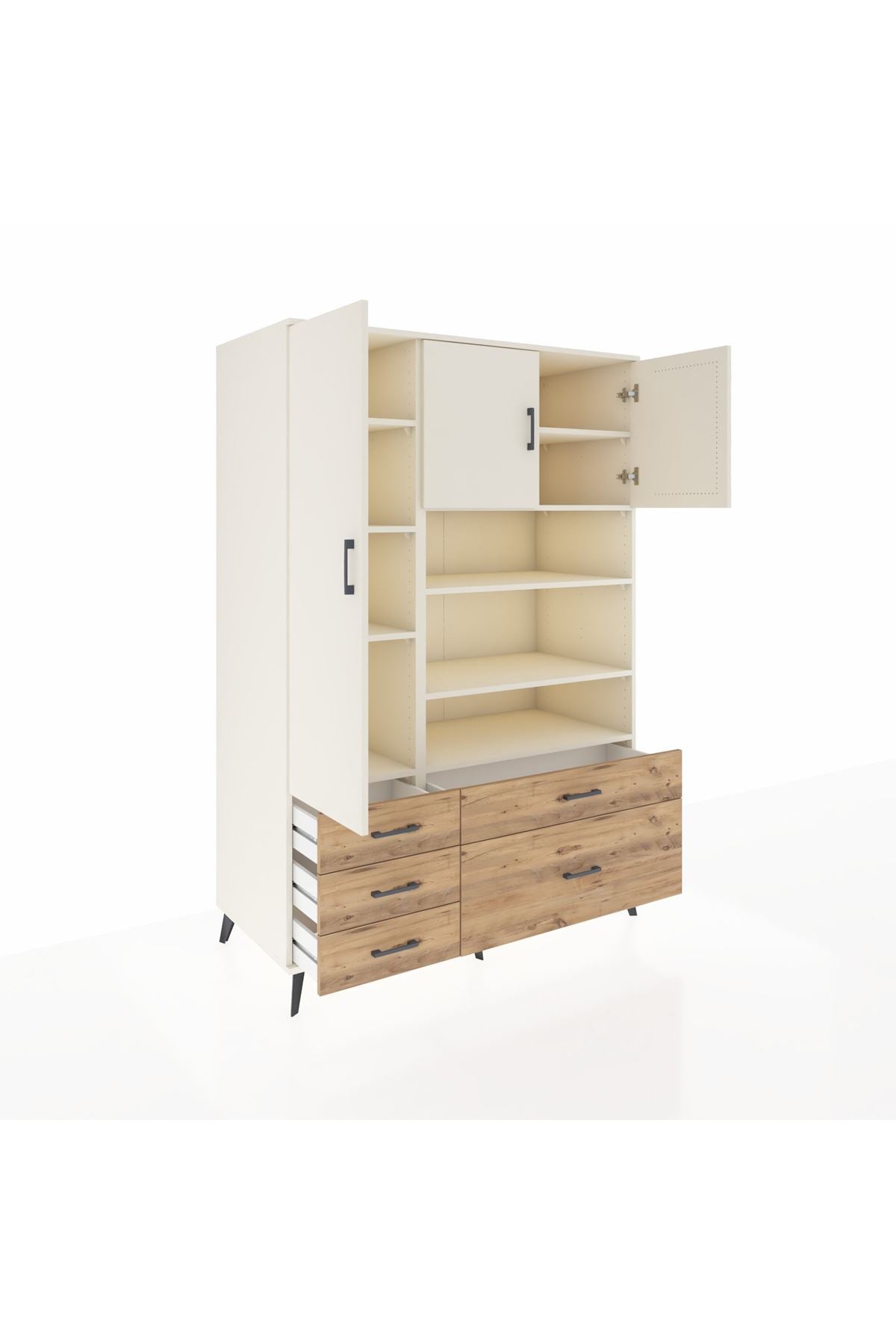 Kronos Dolap 9 Raflı 5 Çekmeceli 3 Kapaklı 132x59x195 Aytaşı-Aytaşı/Çam