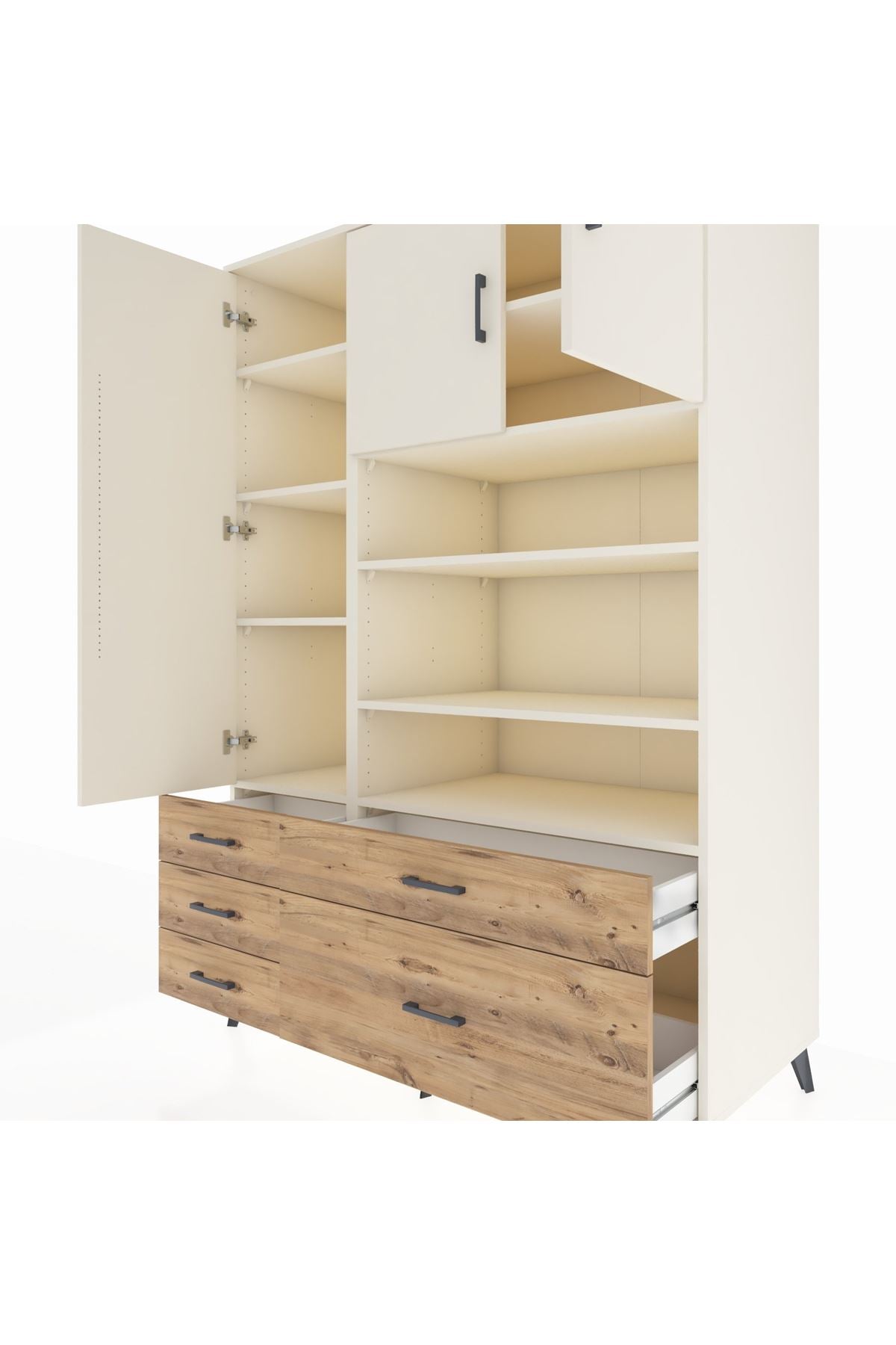 Kronos Dolap 9 Raflı 5 Çekmeceli 3 Kapaklı 132x59x195 Aytaşı-Aytaşı/Çam