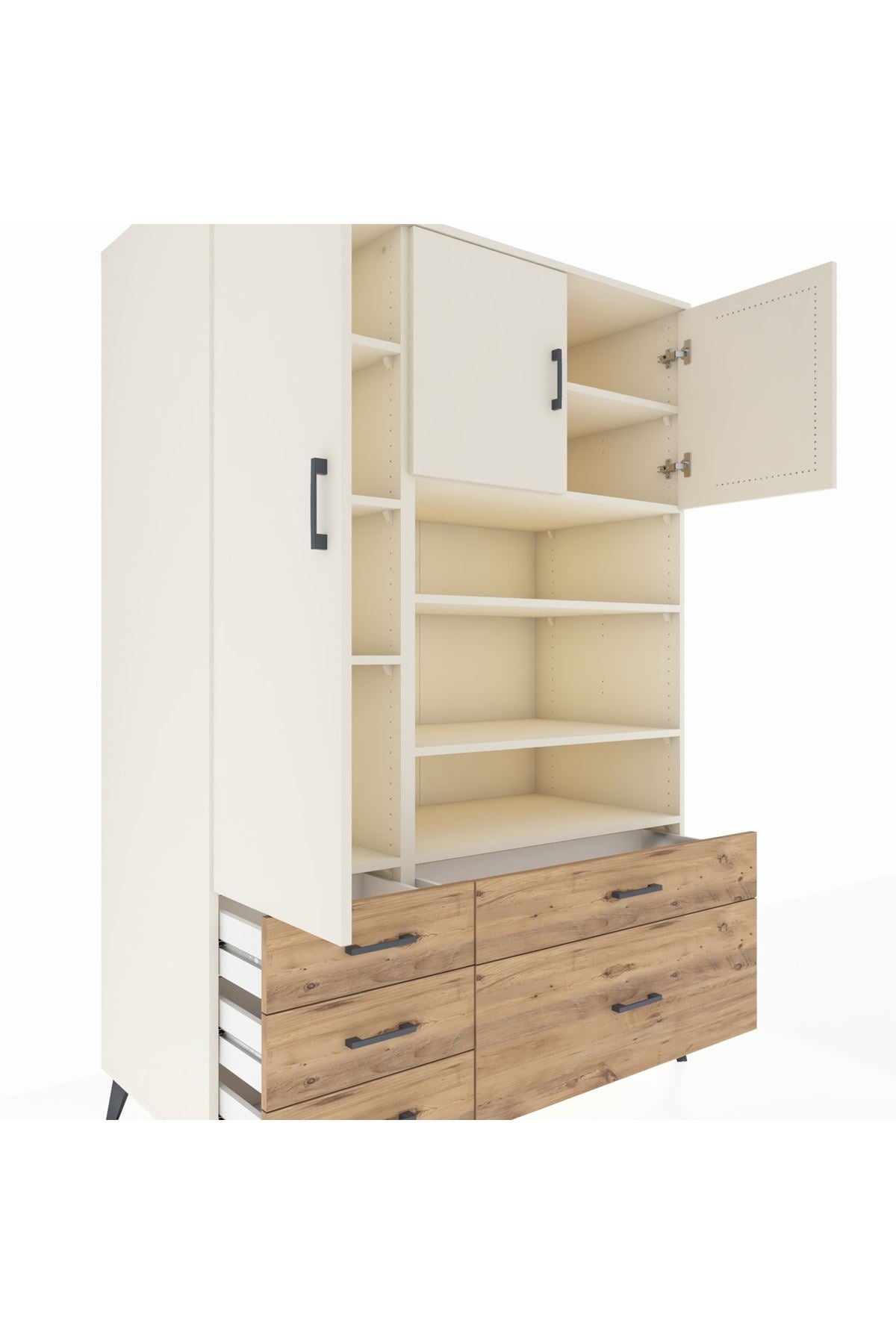 Kronos Dolap 9 Raflı 5 Çekmeceli 3 Kapaklı 132x59x195 Aytaşı-Aytaşı/Çam