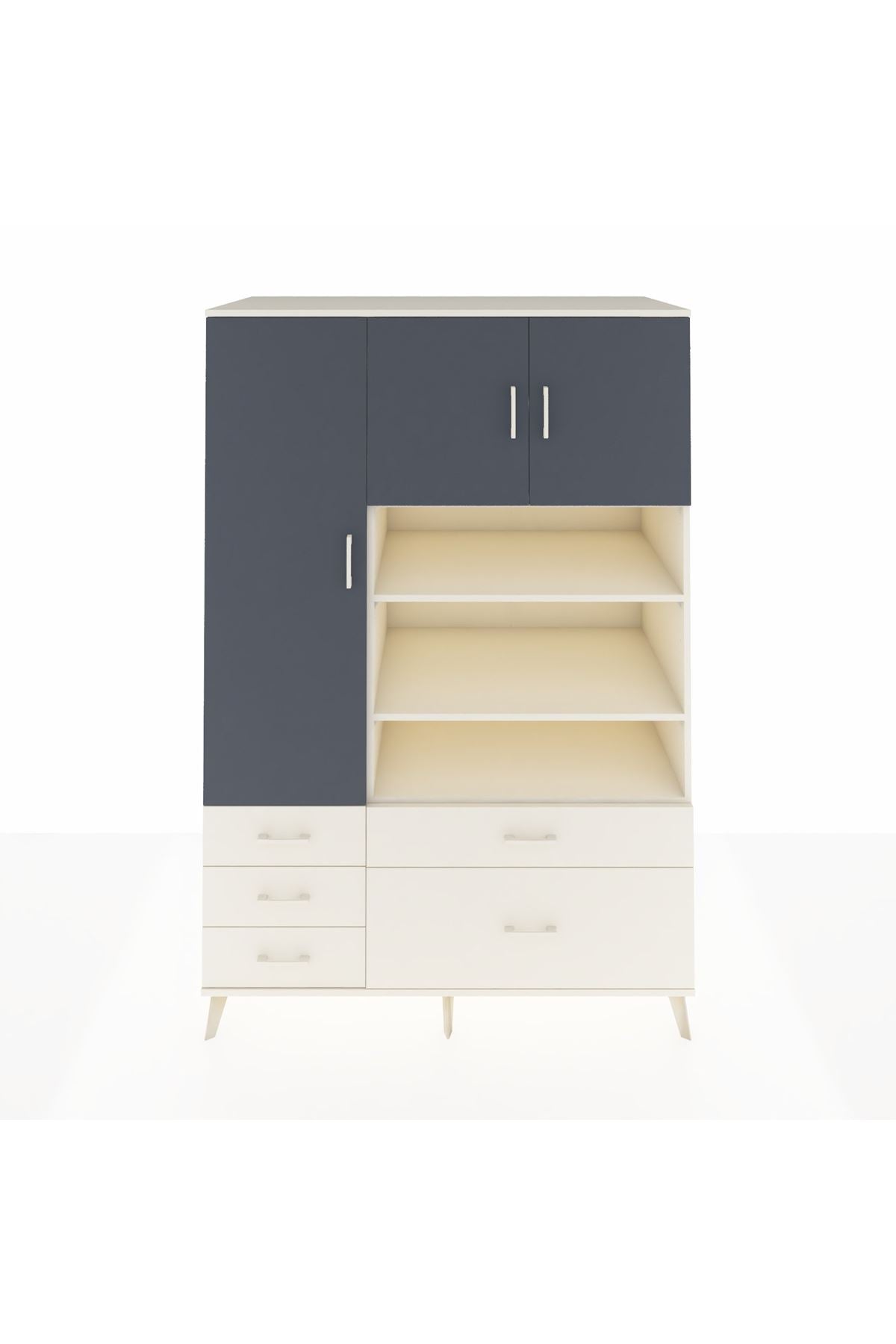 Kronos Dolap 9 Raflı 5 Çekmeceli 3 Kapaklı 132x59x195 Aytaşı-Antrasit/Aytaşı