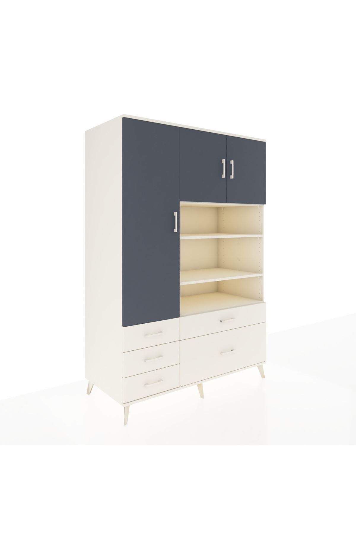 Kronos Dolap 9 Raflı 5 Çekmeceli 3 Kapaklı 132x59x195 Aytaşı-Antrasit/Aytaşı