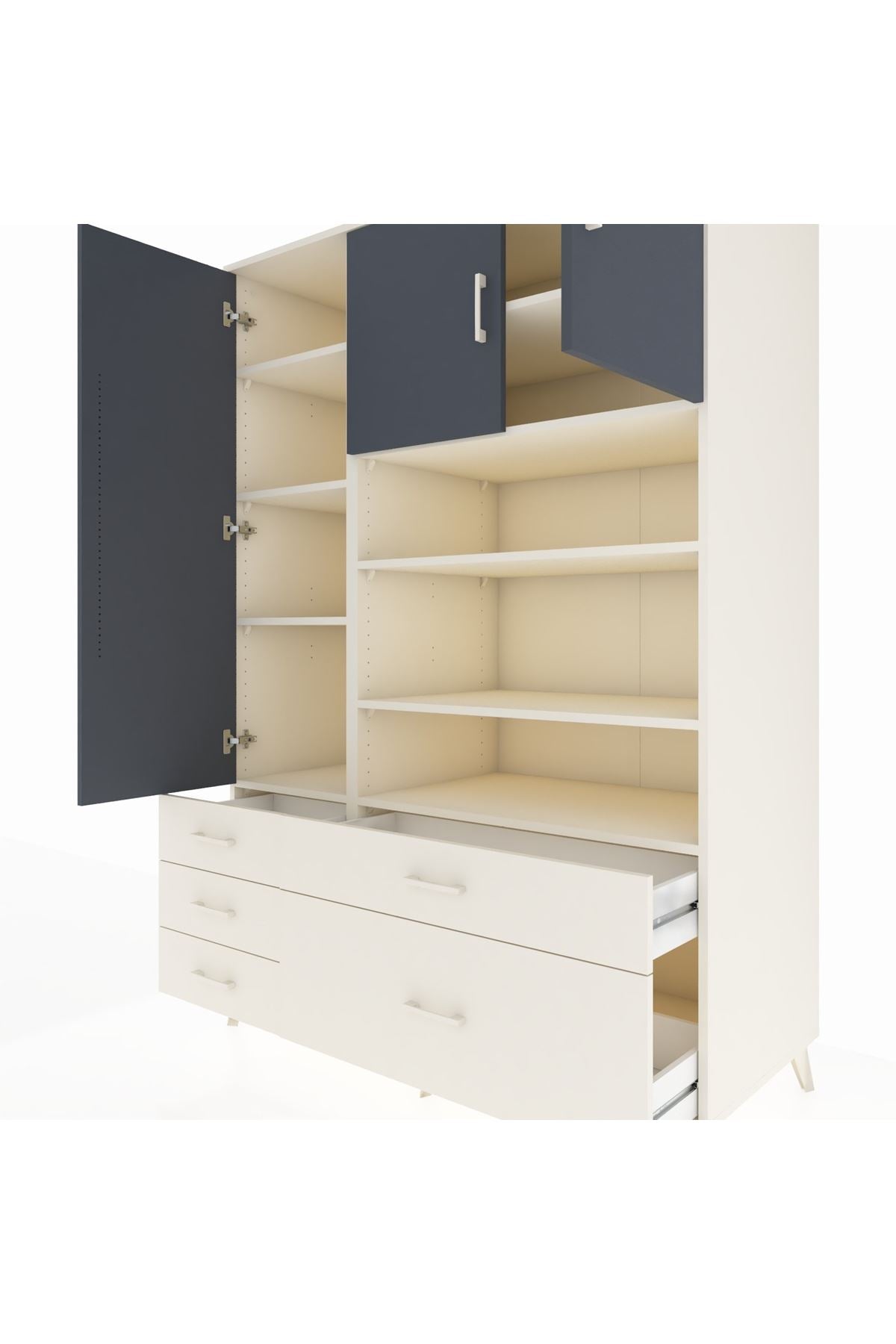 Kronos Dolap 9 Raflı 5 Çekmeceli 3 Kapaklı 132x59x195 Aytaşı-Antrasit/Aytaşı