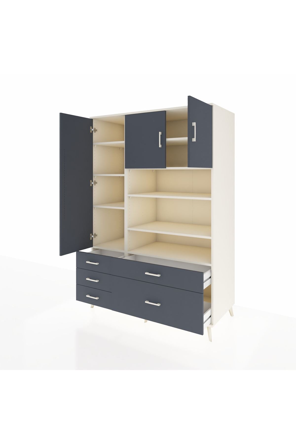 Kronos Dolap 9 Raflı 5 Çekmeceli 3 Kapaklı 132x59x195 Aytaşı-Antrasit/Antrasit