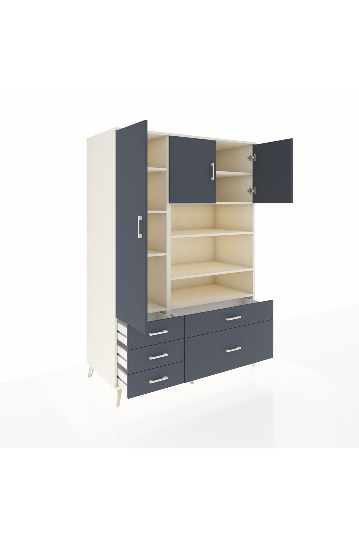 Kronos Dolap 9 Raflı 5 Çekmeceli 3 Kapaklı 132x59x195 Aytaşı-Antrasit/Antrasit