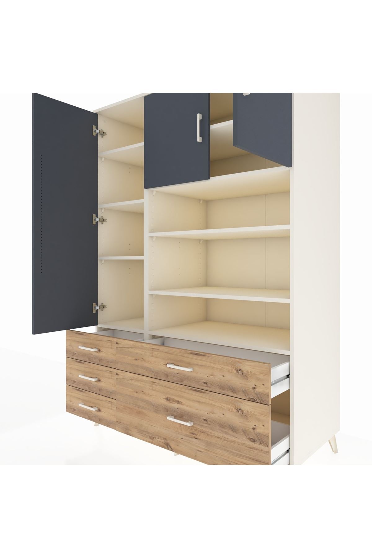 Kronos Dolap 9 Raflı 5 Çekmeceli 3 Kapaklı 132x59x195 Aytaşı-Antrasit/Çam