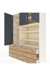 Kronos Dolap 9 Raflı 5 Çekmeceli 3 Kapaklı 132x59x195 Aytaşı-Antrasit/Çam