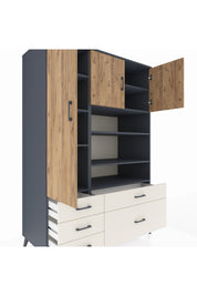 Kronos Dolap 9 Raflı 5 Çekmeceli 3 Kapaklı 132x59x195 Antrasit-Çam/Aytaşı