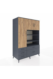 Kronos Dolap 9 Raflı 5 Çekmeceli 3 Kapaklı 132x59x195 Antrasit-Çam/Antrasit