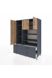 Kronos Dolap 9 Raflı 5 Çekmeceli 3 Kapaklı 132x59x195 Antrasit-Çam/Antrasit