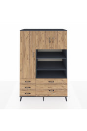 Kronos Dolap 9 Raflı 5 Çekmeceli 3 Kapaklı 132x59x195 Antrasit-Çam/Çam