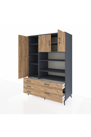 Kronos Dolap 9 Raflı 5 Çekmeceli 3 Kapaklı 132x59x195 Antrasit-Çam/Çam