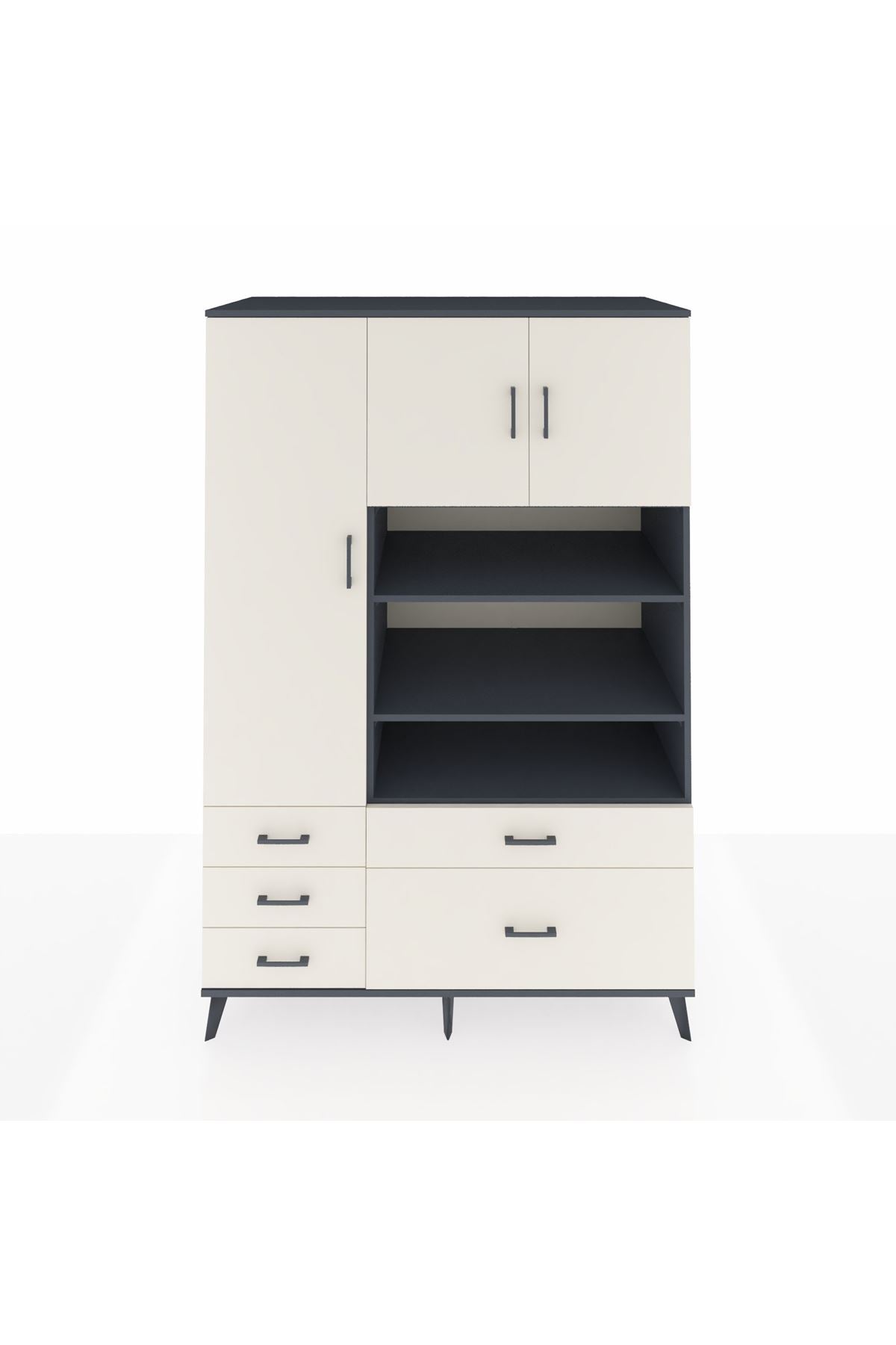 Kronos Dolap 9 Raflı 5 Çekmeceli 3 Kapaklı 132x59x195 Antrasit-Aytaşı/Aytaşı