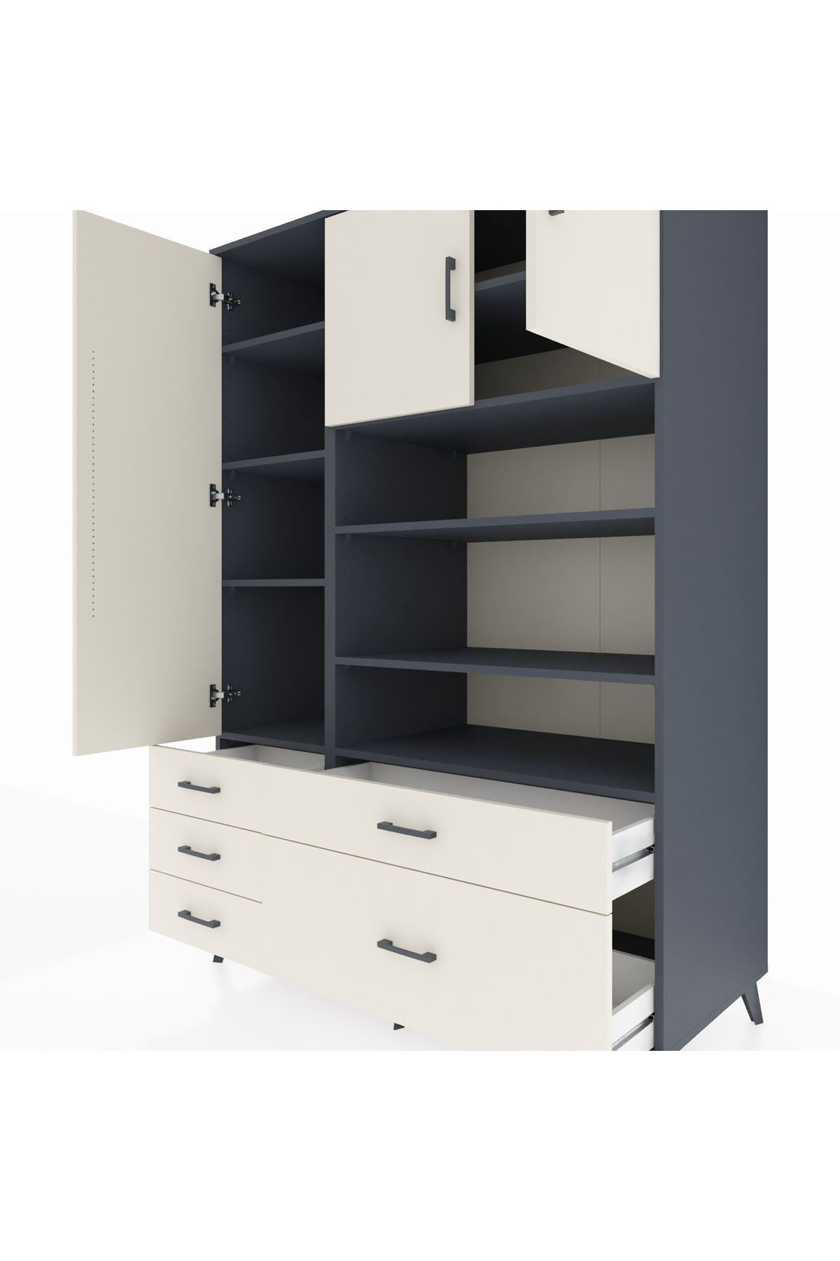 Kronos Dolap 9 Raflı 5 Çekmeceli 3 Kapaklı 132x59x195 Antrasit-Aytaşı/Aytaşı