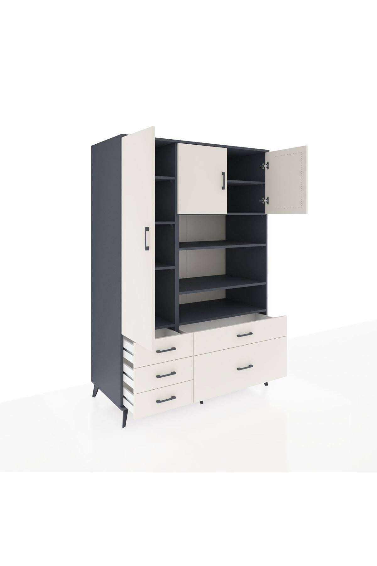 Kronos Dolap 9 Raflı 5 Çekmeceli 3 Kapaklı 132x59x195 Antrasit-Aytaşı/Aytaşı