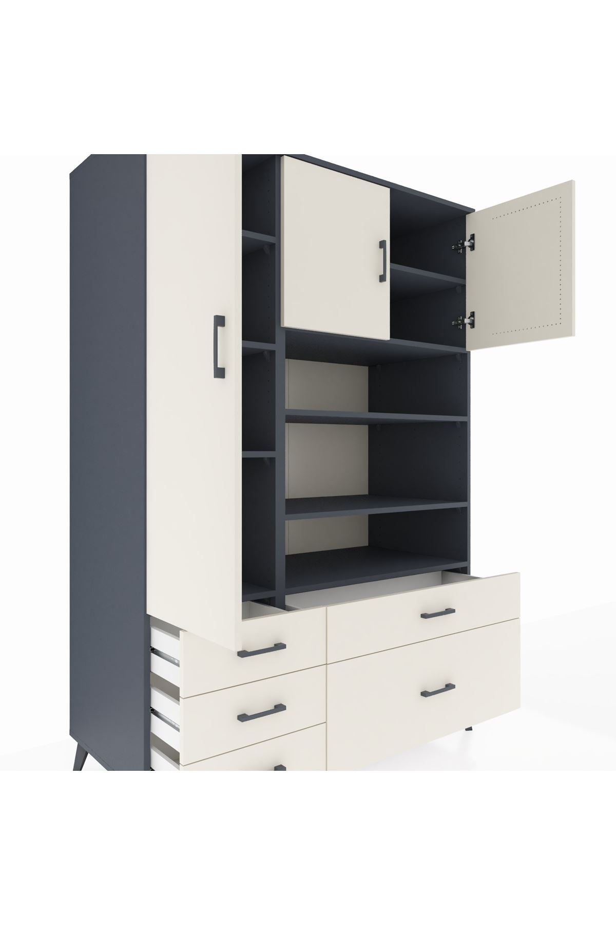 Kronos Dolap 9 Raflı 5 Çekmeceli 3 Kapaklı 132x59x195 Antrasit-Aytaşı/Aytaşı