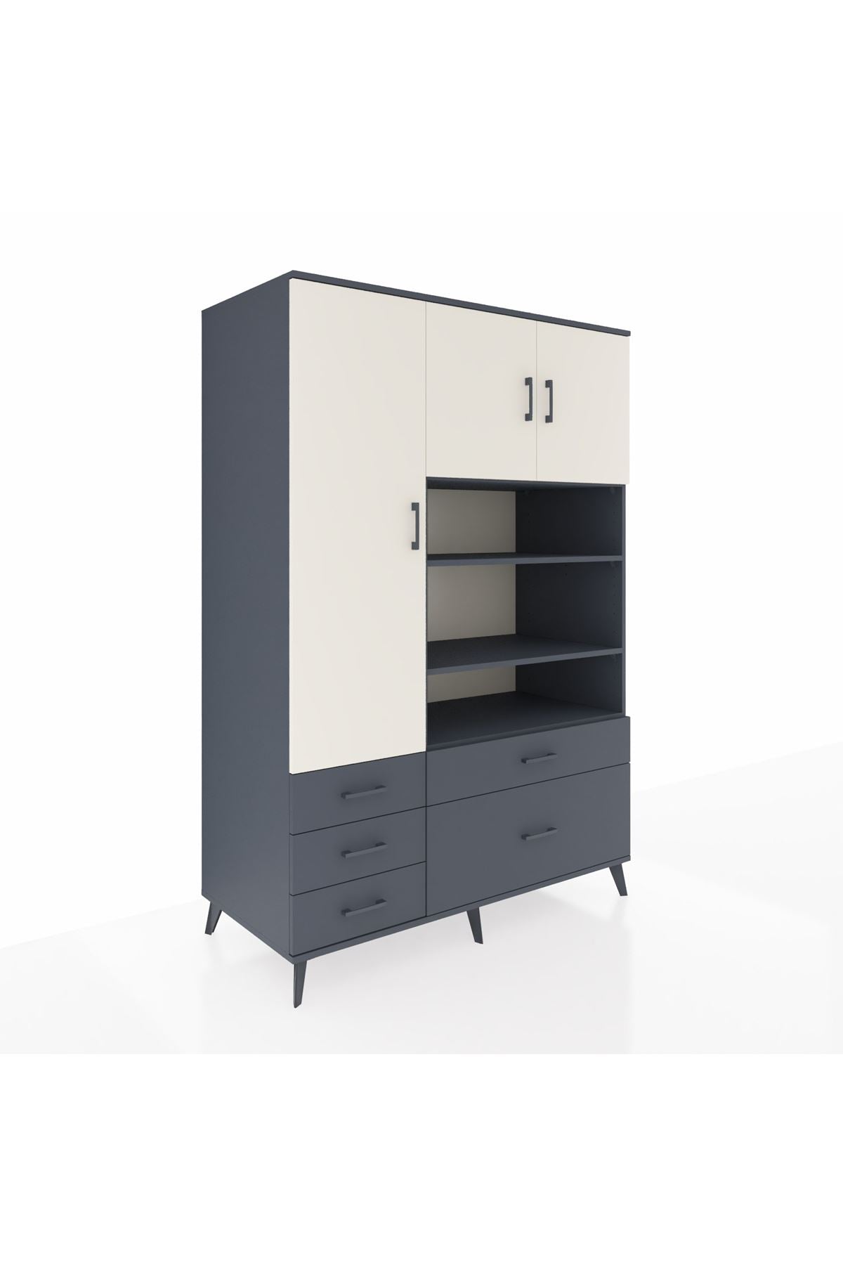 Kronos Dolap 9 Raflı 5 Çekmeceli 3 Kapaklı 132x59x195 Antrasit-Aytaşı/Antrasit