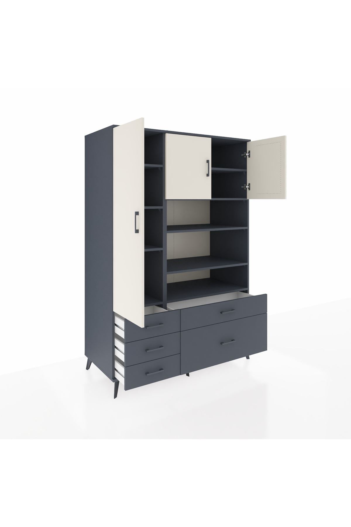 Kronos Dolap 9 Raflı 5 Çekmeceli 3 Kapaklı 132x59x195 Antrasit-Aytaşı/Antrasit