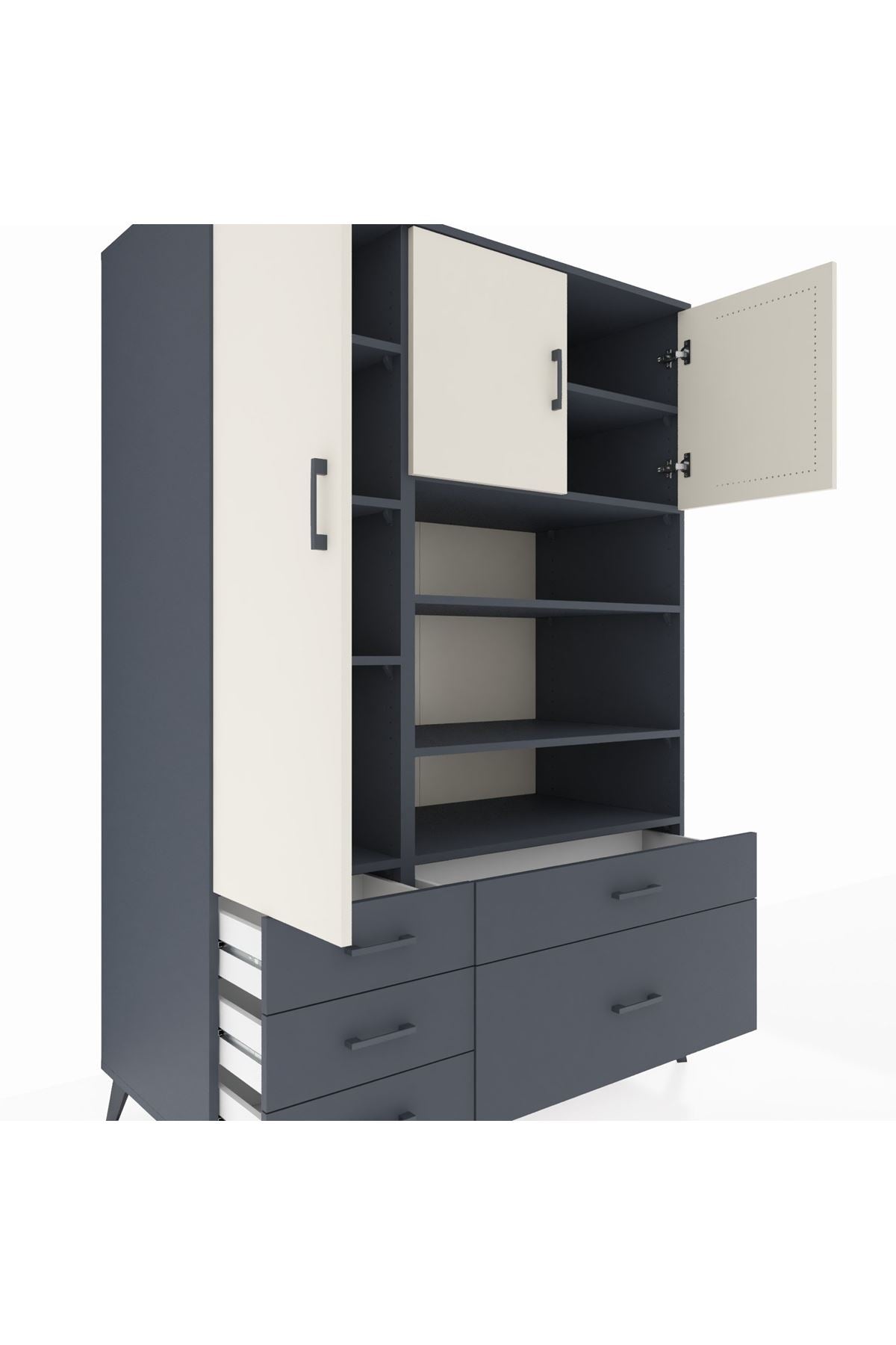 Kronos Dolap 9 Raflı 5 Çekmeceli 3 Kapaklı 132x59x195 Antrasit-Aytaşı/Antrasit