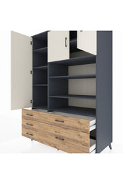 Kronos Dolap 9 Raflı 5 Çekmeceli 3 Kapaklı 132x59x195 Antrasit-Aytaşı/Çam