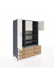 Kronos Dolap 9 Raflı 5 Çekmeceli 3 Kapaklı 132x59x195 Antrasit-Aytaşı/Çam