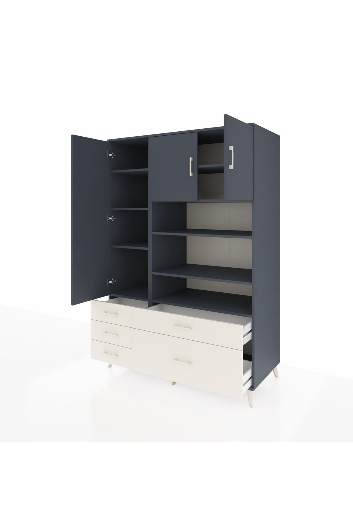 Kronos Dolap 9 Raflı 5 Çekmeceli 3 Kapaklı 132x59x195 Antrasit-Antrasit/Aytaşı