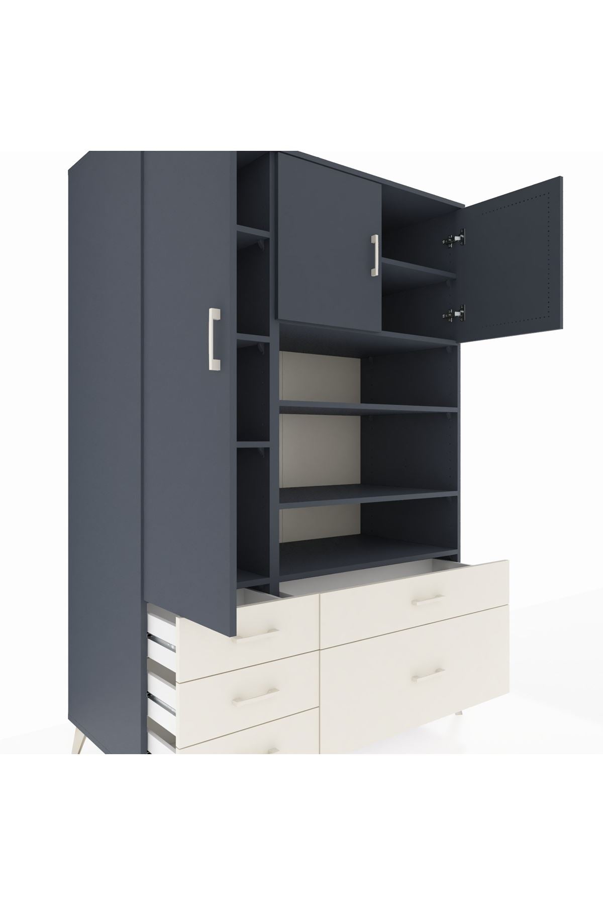 Kronos Dolap 9 Raflı 5 Çekmeceli 3 Kapaklı 132x59x195 Antrasit-Antrasit/Aytaşı