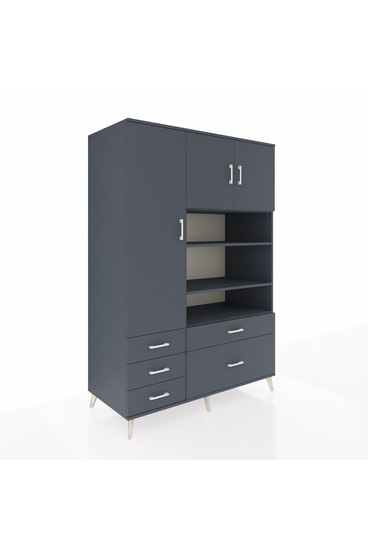 Kronos Dolap 9 Raflı 5 Çekmeceli 3 Kapaklı 132x59x195 Antrasit-Antrasit/Antrasit