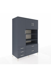 Kronos Dolap 9 Raflı 5 Çekmeceli 3 Kapaklı 132x59x195 Antrasit-Antrasit/Antrasit