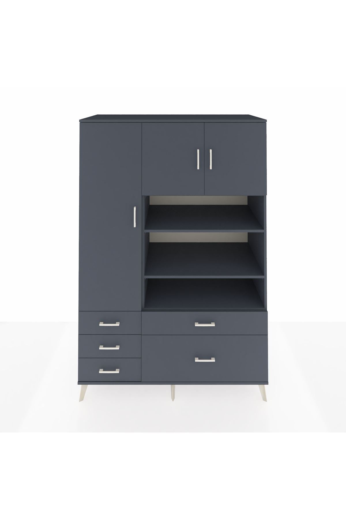 Kronos Dolap 9 Raflı 5 Çekmeceli 3 Kapaklı 132x59x195 Antrasit-Antrasit/Antrasit