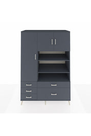 Kronos Dolap 9 Raflı 5 Çekmeceli 3 Kapaklı 132x59x195 Antrasit-Antrasit/Antrasit