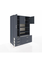 Kronos Dolap 9 Raflı 5 Çekmeceli 3 Kapaklı 132x59x195 Antrasit-Antrasit/Antrasit