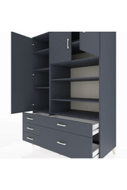 Kronos Dolap 9 Raflı 5 Çekmeceli 3 Kapaklı 132x59x195 Antrasit-Antrasit/Antrasit