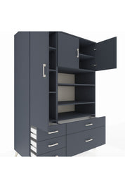 Kronos Dolap 9 Raflı 5 Çekmeceli 3 Kapaklı 132x59x195 Antrasit-Antrasit/Antrasit