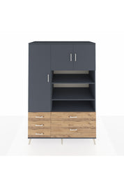 Kronos Dolap 9 Raflı 5 Çekmeceli 3 Kapaklı 132x59x195 Antrasit-Antrasit/Çam