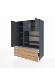 Kronos Dolap 9 Raflı 5 Çekmeceli 3 Kapaklı 132x59x195 Antrasit-Antrasit/Çam