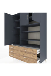 Kronos Dolap 9 Raflı 5 Çekmeceli 3 Kapaklı 132x59x195 Antrasit-Antrasit/Çam