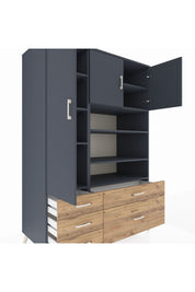 Kronos Dolap 9 Raflı 5 Çekmeceli 3 Kapaklı 132x59x195 Antrasit-Antrasit/Çam