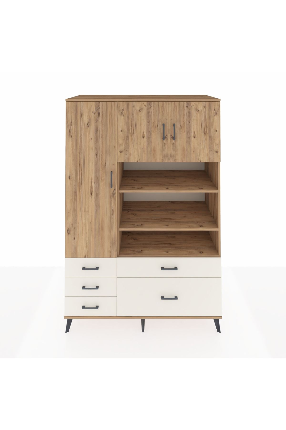 Kronos Dolap 9 Raflı 5 Çekmeceli 3 Kapaklı 132x59x195 Çam-Çam/Aytaşı