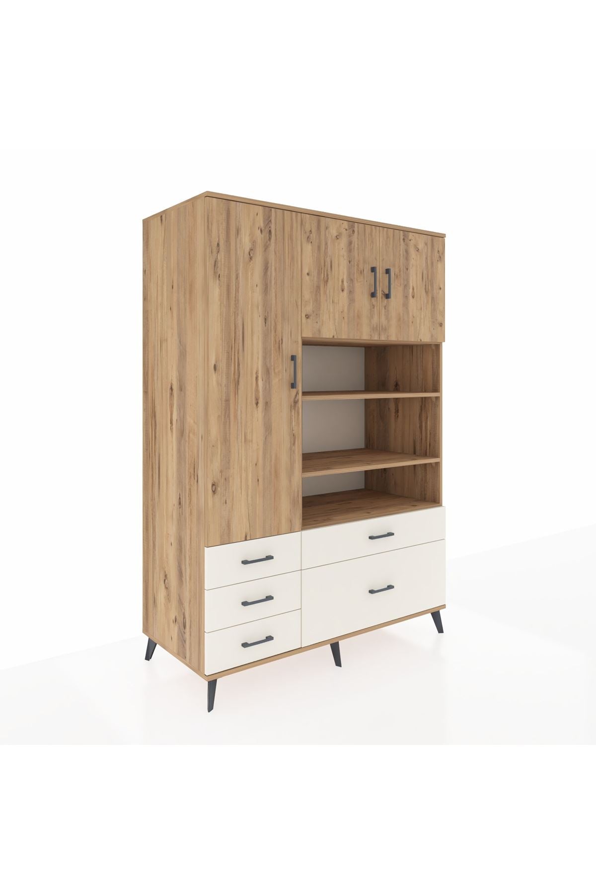 Kronos Dolap 9 Raflı 5 Çekmeceli 3 Kapaklı 132x59x195 Çam-Çam/Aytaşı