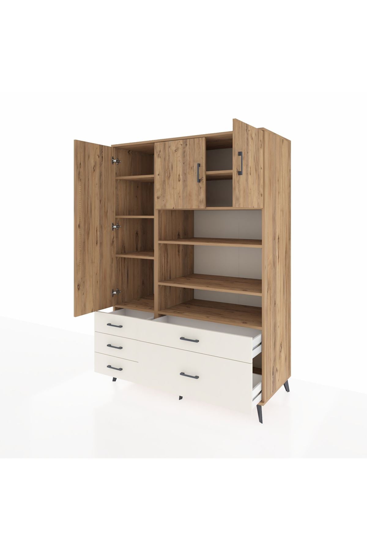 Kronos Dolap 9 Raflı 5 Çekmeceli 3 Kapaklı 132x59x195 Çam-Çam/Aytaşı