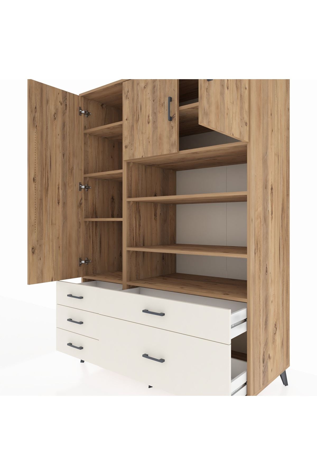 Kronos Dolap 9 Raflı 5 Çekmeceli 3 Kapaklı 132x59x195 Çam-Çam/Aytaşı