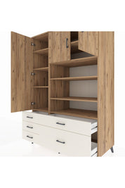 Kronos Dolap 9 Raflı 5 Çekmeceli 3 Kapaklı 132x59x195 Çam-Çam/Aytaşı