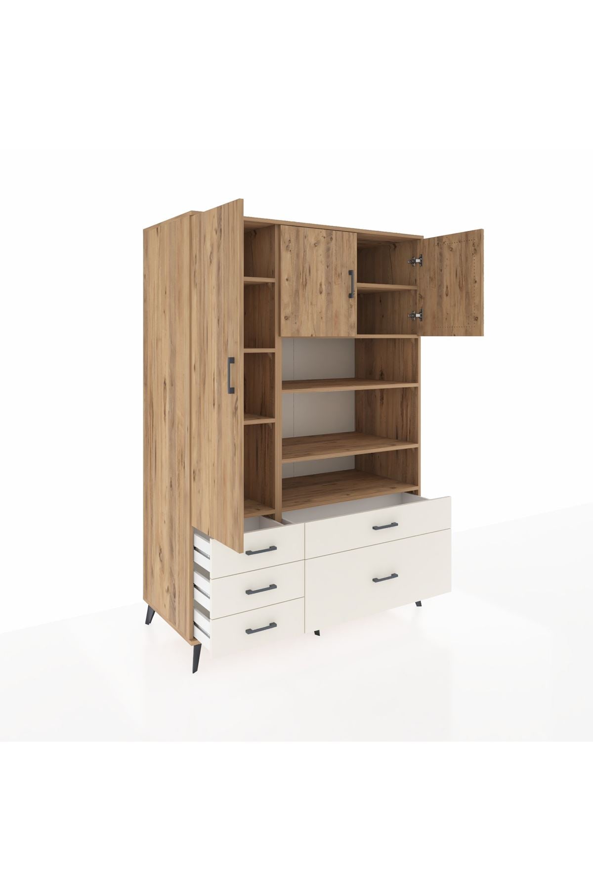 Kronos Dolap 9 Raflı 5 Çekmeceli 3 Kapaklı 132x59x195 Çam-Çam/Aytaşı