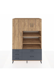 Kronos Dolap 9 Raflı 5 Çekmeceli 3 Kapaklı 132x59x195 Çam-Çam/Antrasit