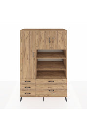 Kronos Dolap 9 Raflı 5 Çekmeceli 3 Kapaklı 132x59x195 Çam-Çam/Çam