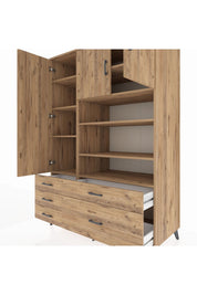 Kronos Dolap 9 Raflı 5 Çekmeceli 3 Kapaklı 132x59x195 Çam-Çam/Çam